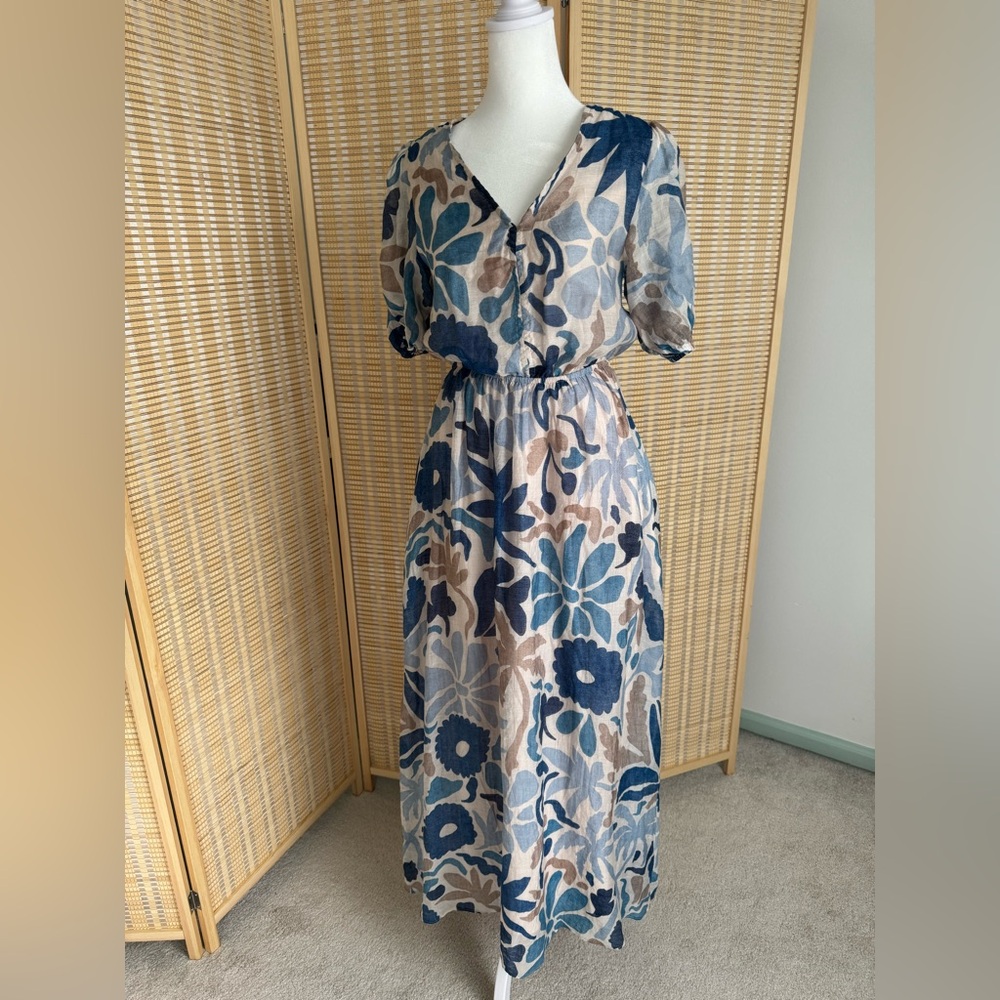 Floral Blue and Brown Maxi Dress